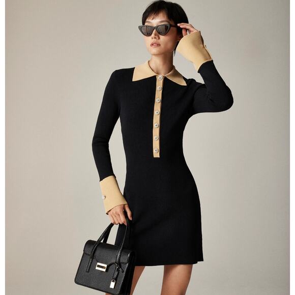 J.Crew Ribbed Polo Sweater Dress Jewel Buttons Stretch Knit Preppy Small NWT - Picture 1 of 12